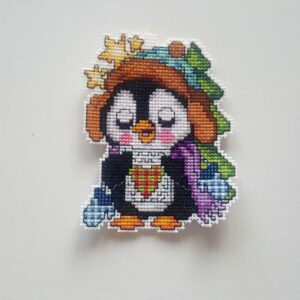 julpynt - Plastic canvas - Sjungande pingvin