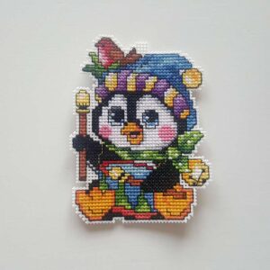 julpynt - Plastic canvas Trummande pingvin