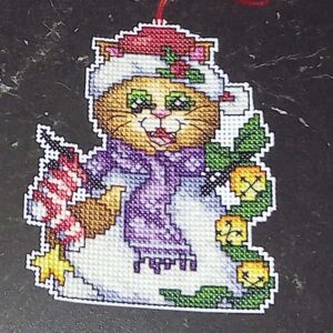 broderad katt i snögubbe